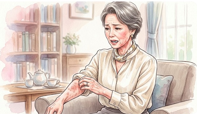 金属アレルギーを起こしている高齢女性